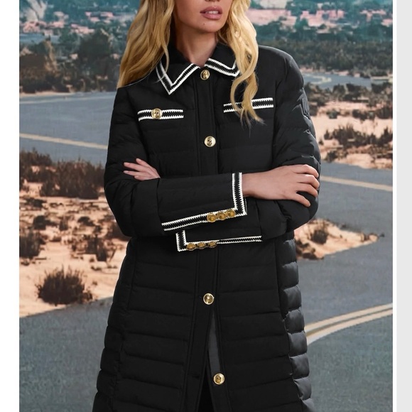 Mackage PRECIOUS Black Puffer Coat with Gold Accents